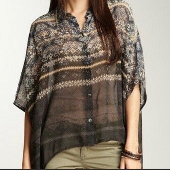 100% SILK Oversize Boho Tribal Top - Picture 5 of 5